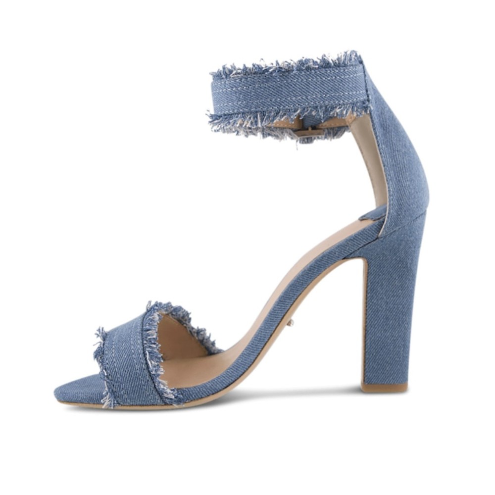 Tony Bianco Axel Heels in Sky Denim Size 7 Women's Block Heel Strappy